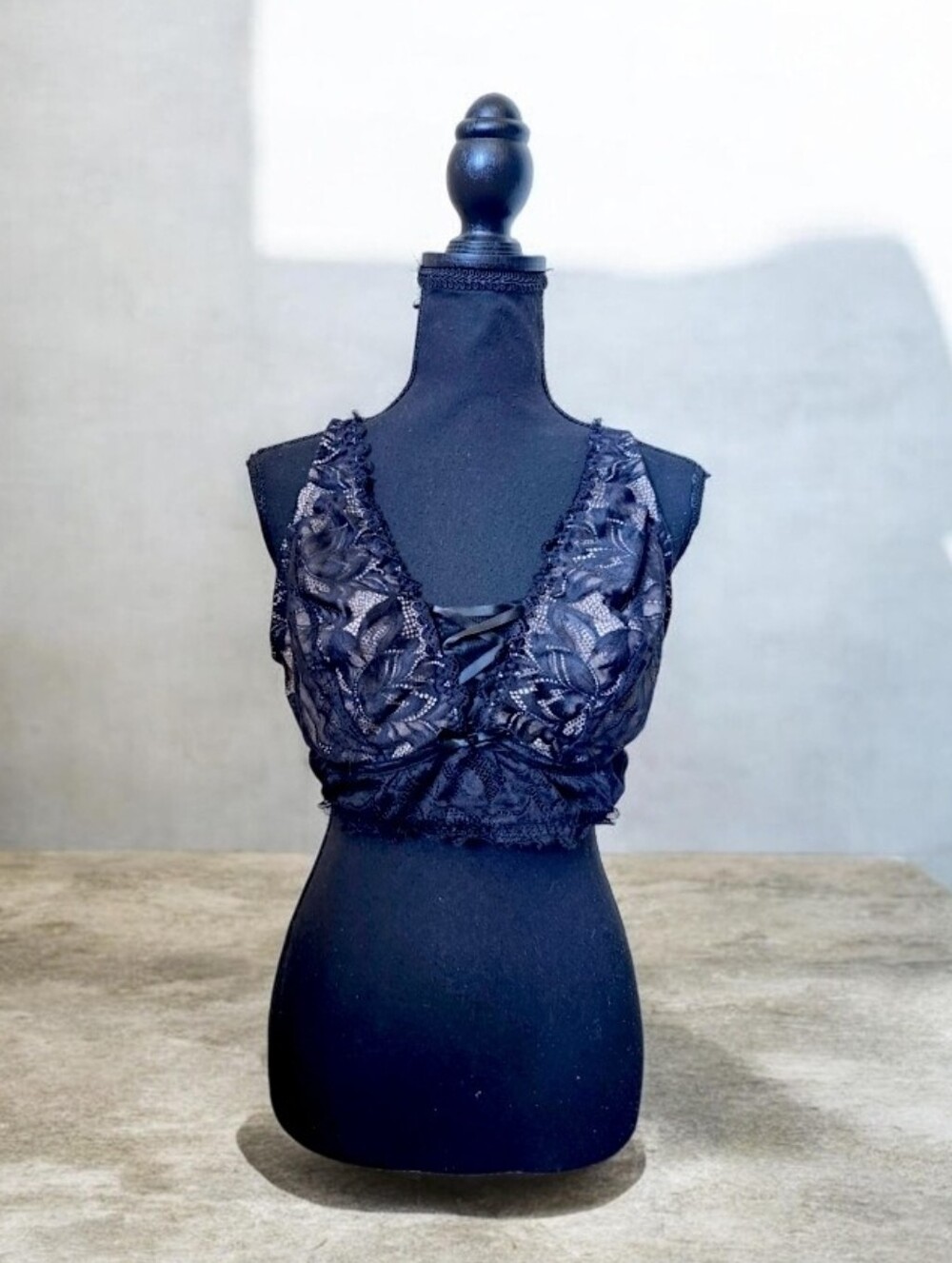 Adore Me Black Floral Lace Bralette with Crisscross Front